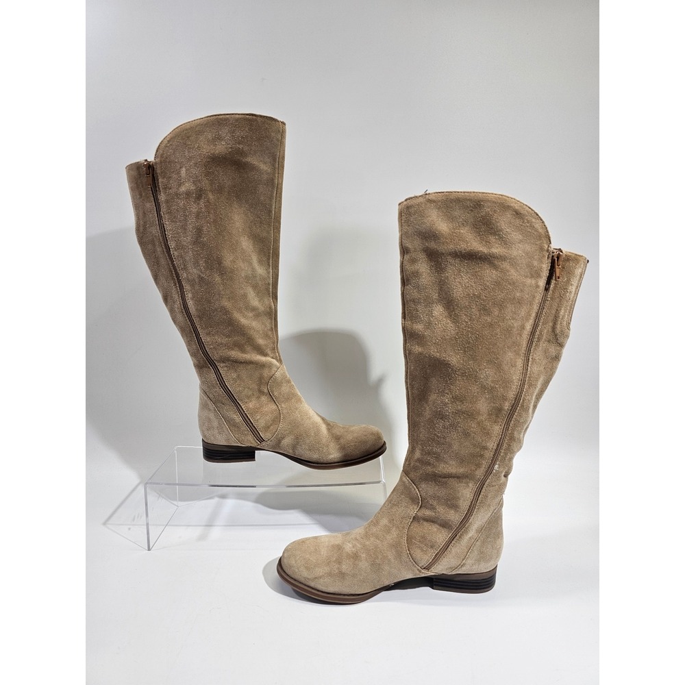 Naturalizer Jinnie Riding Boots Women 7.5W Tan Suede Wide Calf Knee High Tassel - Picture 2 of 8